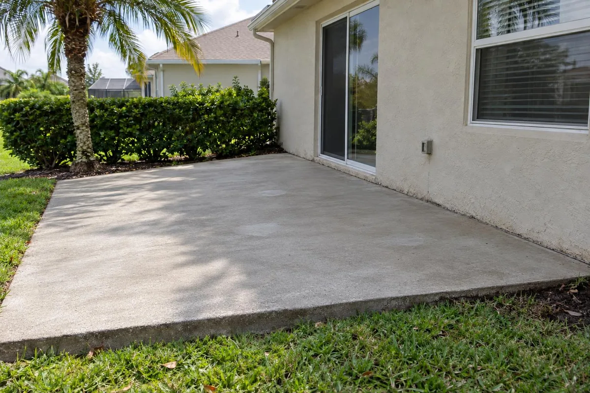 The patio after leveling, flat and even beside the house